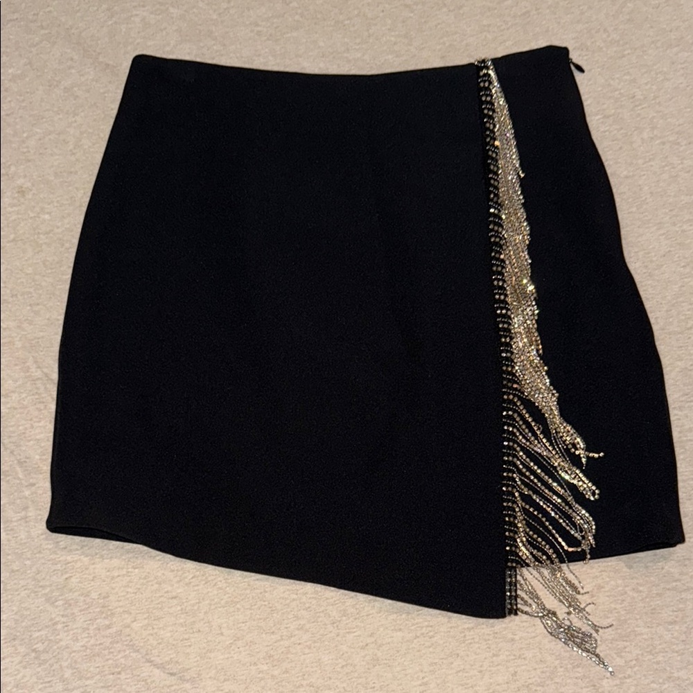 Black Asymmetrical Mini Skirt with Silver Embellishments